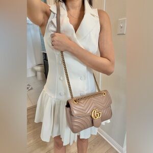 Auth GUCCI Calfskin Matelasse Medium Porcelain Rose GG Marmont Bag 10” x 6”